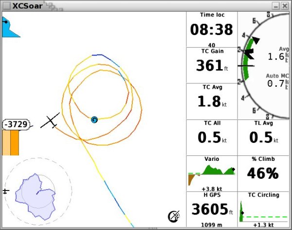 XCSoar in thermaling mode.