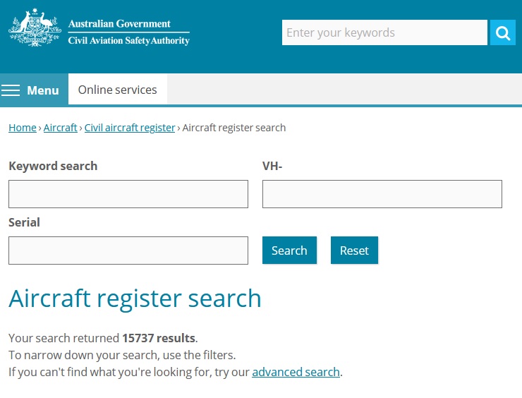 More information about "Aircraft Register Search"
